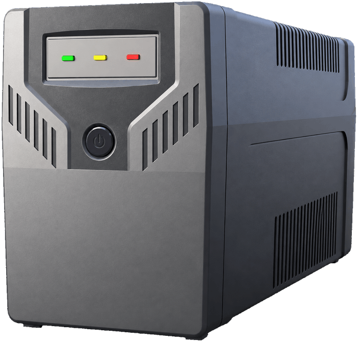 CPX-UPS-800 line-interactive UPS with green, yellow and red status indicators.