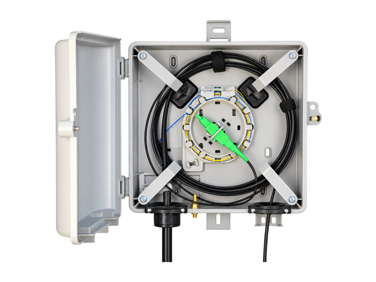 CX-31 Series — Open fiber interface enclosure with adapter plate.