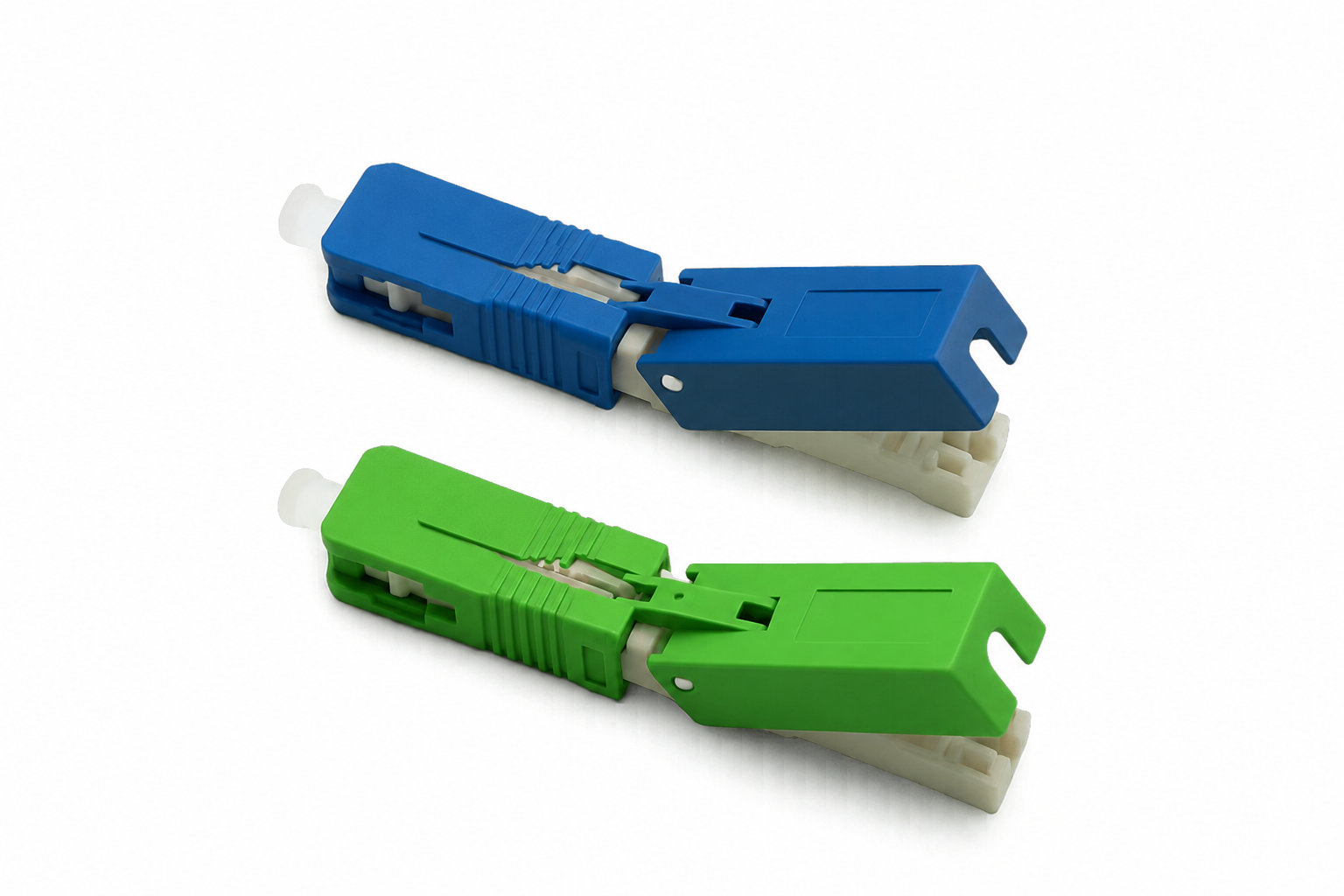 CX-SC-G50 SC field-assembly connectors in blue and green.
